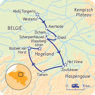 routekaart van campertocht door het Hageland